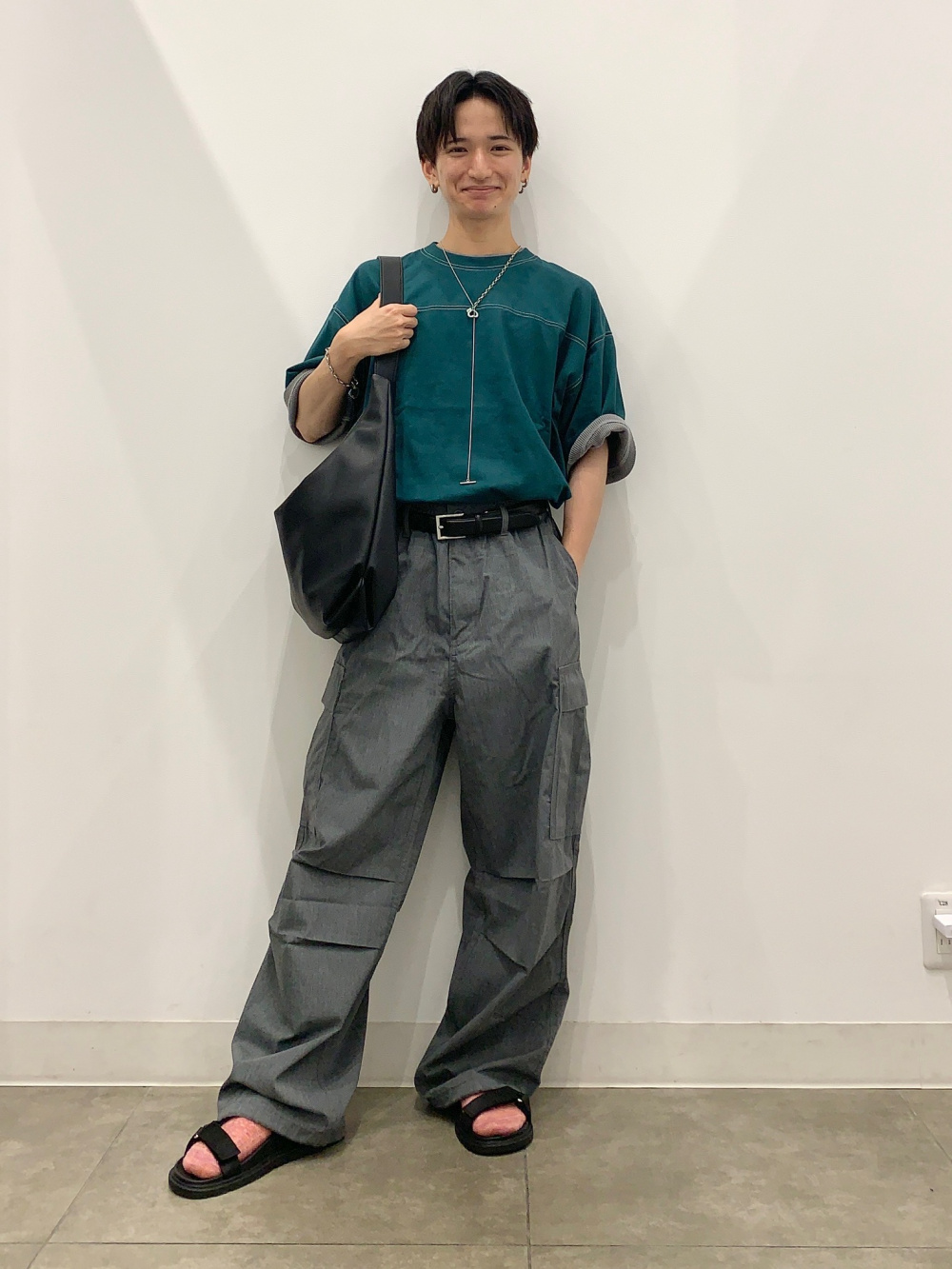 ウォッシュドワッフルボクシーT(5分袖)(オーバーサイズ
