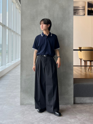 SERACE】Wide straight wool like belted slacks / ワイド