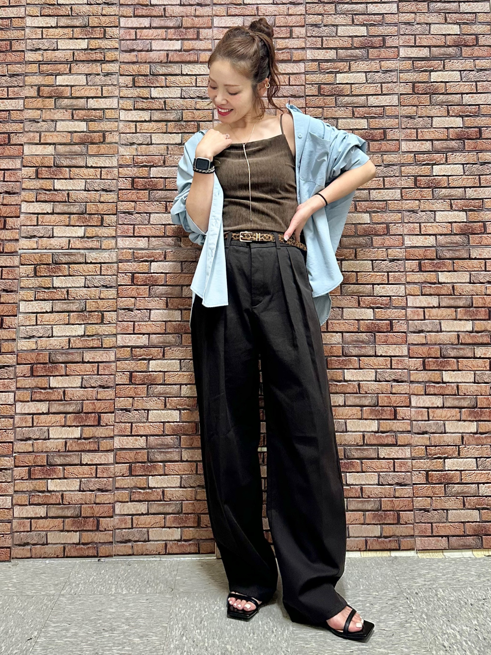 ボクシーT(5分袖)(オーバーサイズ)、チノバレルレッグタック