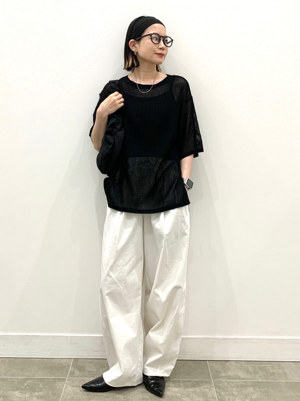 メッシュニットオーバーサイズプルオーバー(5分袖)Q（レディース