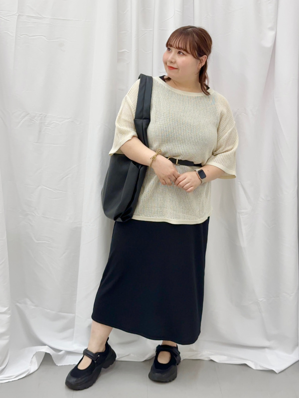 メッシュニットオーバーサイズプルオーバー(5分袖)Q（レディース）の