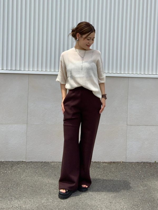 メッシュニットオーバーサイズプルオーバー(5分袖)Q（レディース）の