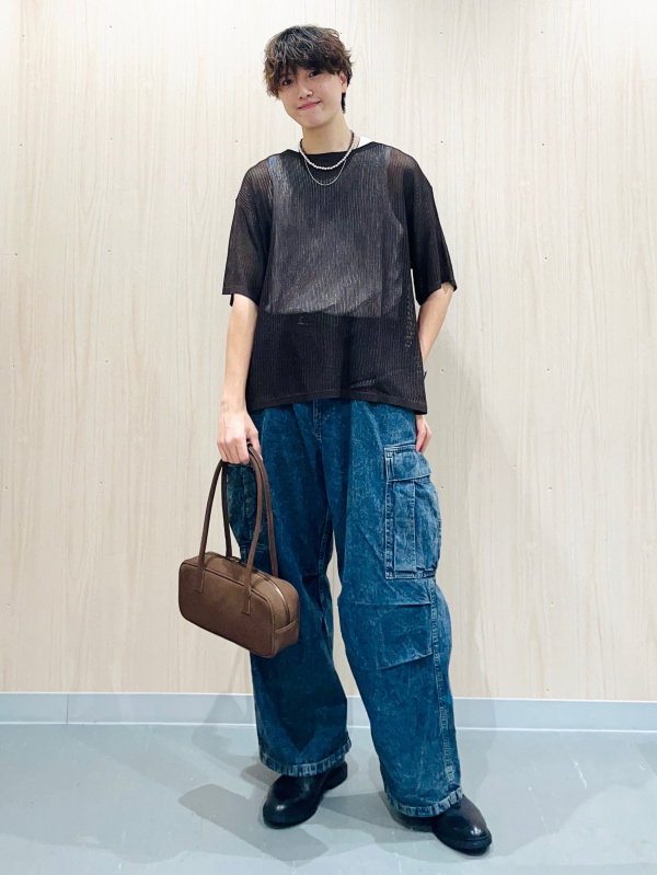 メッシュニットオーバーサイズプルオーバー(5分袖)Q（レディース）の