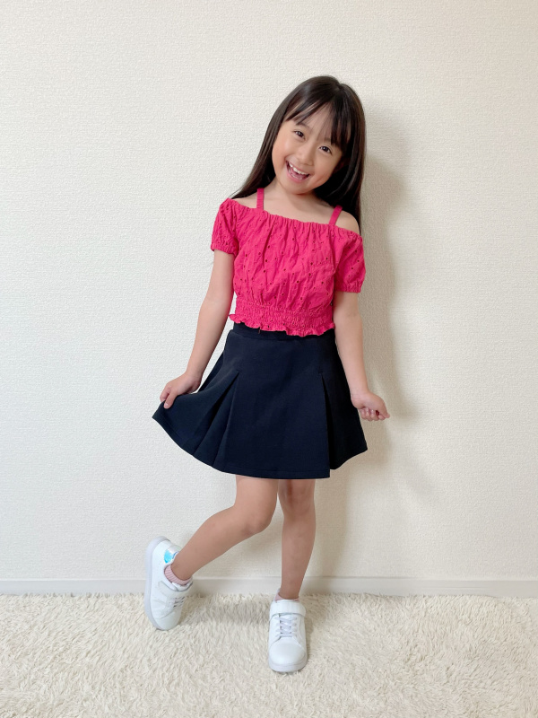 GIRLSオフショルダーコットンレースブラウス(半袖)、GIRLSデニム 
