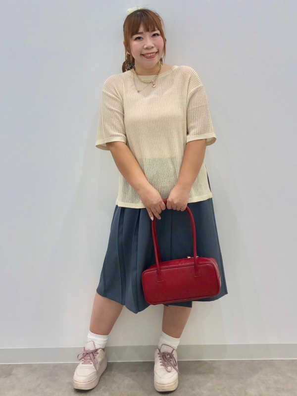 メッシュニットオーバーサイズプルオーバー(5分袖)Q（レディース）の