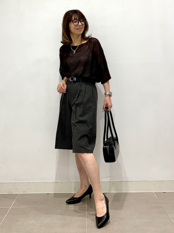 メッシュニットオーバーサイズプルオーバー(5分袖)Q（レディース）の