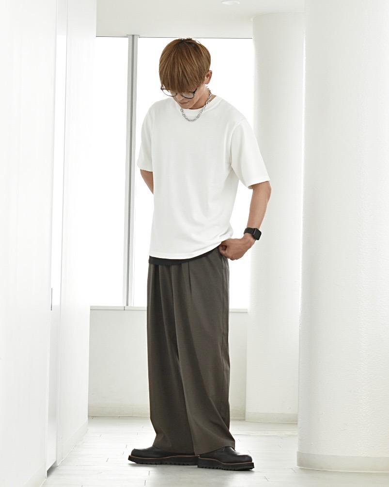 ブロードオーバーサイズシャツ(5分袖)、バレルレッグスラックス