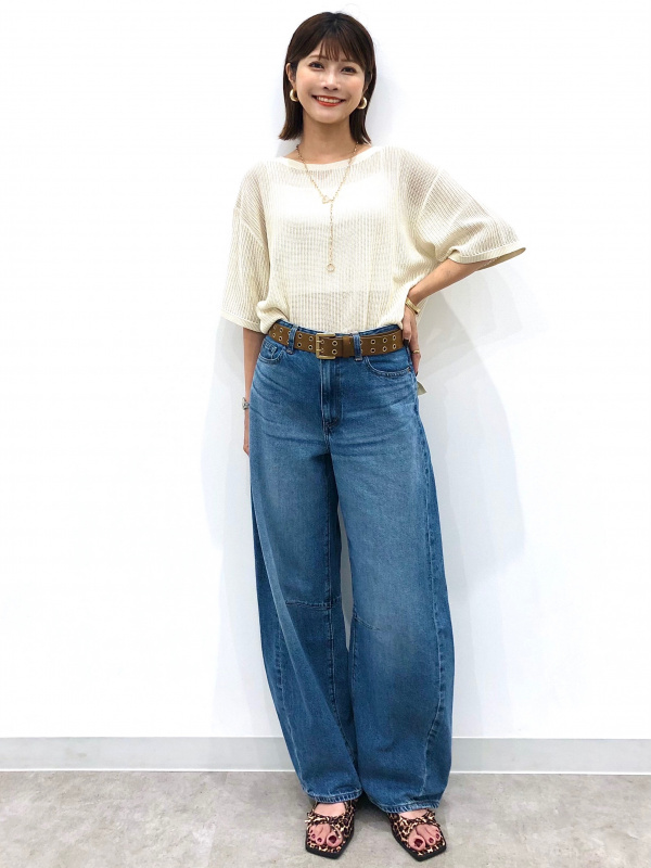 メッシュニットオーバーサイズプルオーバー(5分袖)Q（レディース）の