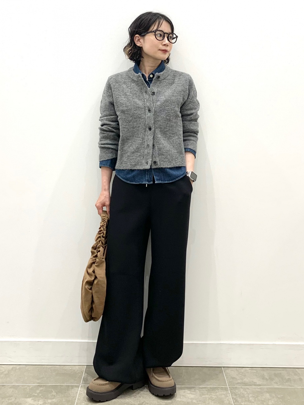 パフニット2ピースカーディガン、ブラフィールクロップドベロア