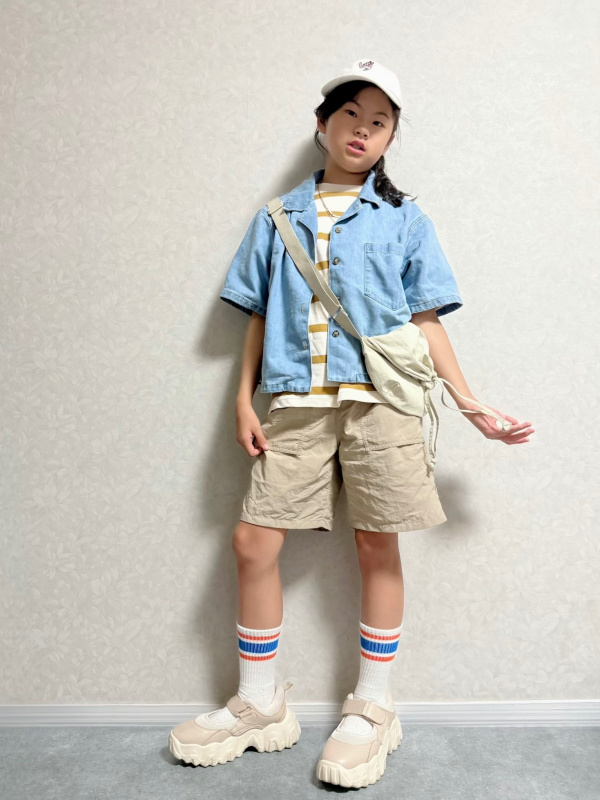 ライトデニムオープンカラーシャツ(半袖)（レディース）の着用