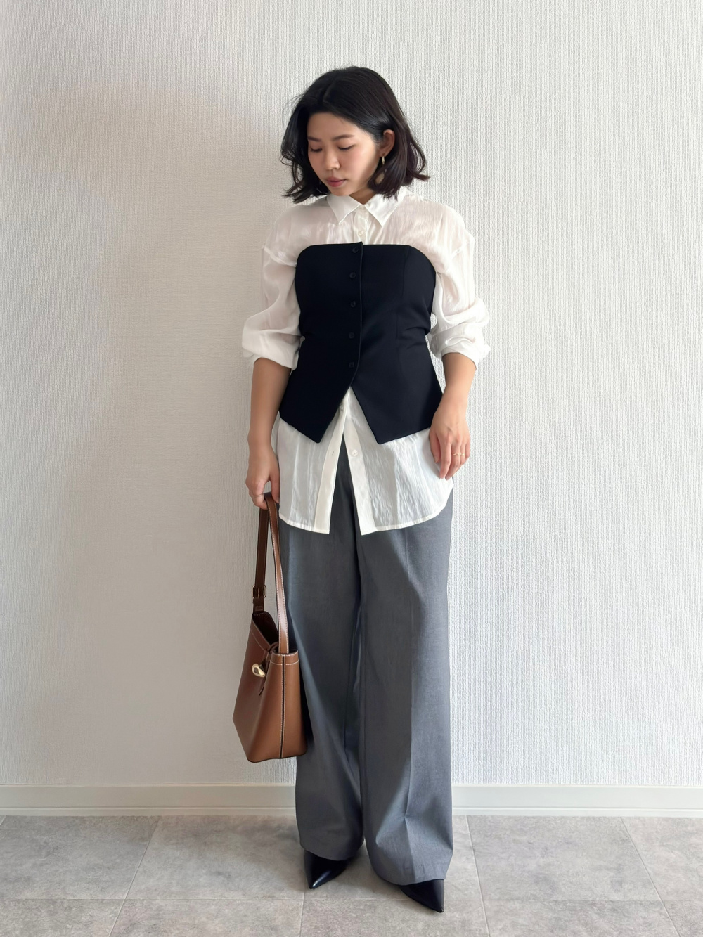 ジーユー フロントボタンビスチェ ダークグレー XL 161cm・30代ママが