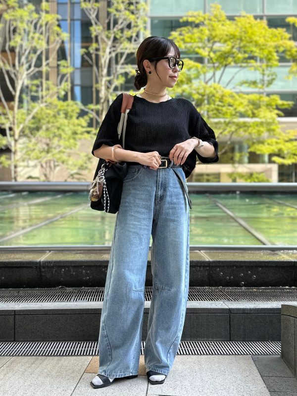 メッシュニットオーバーサイズプルオーバー(5分袖)Q（レディース