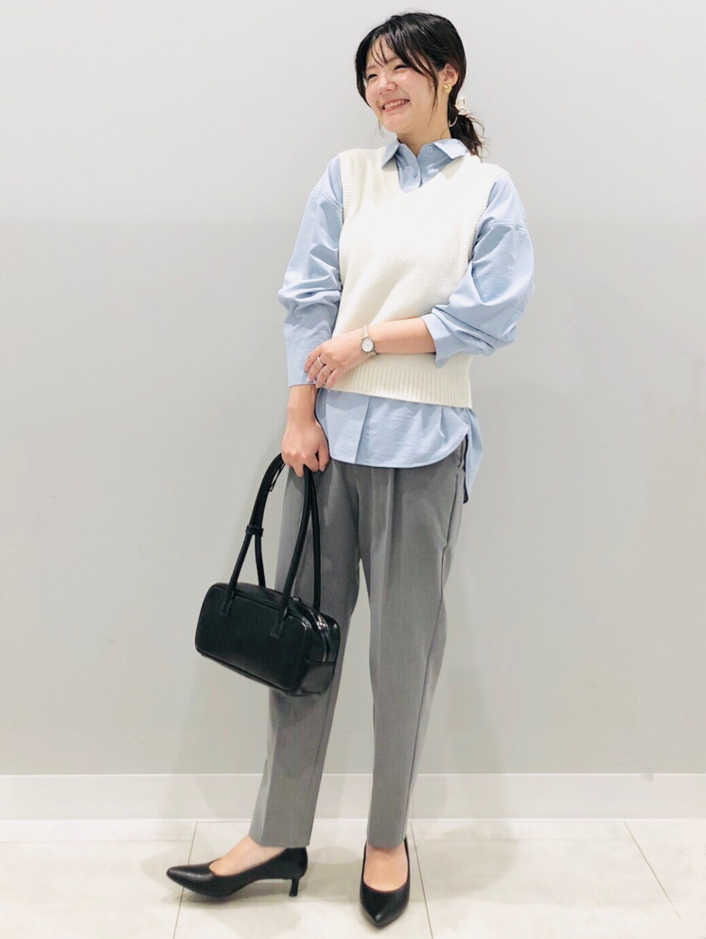 Washable Tapered Pants/Z+EC、Puff Knit 2 Piece Cardigan」| GU的穿