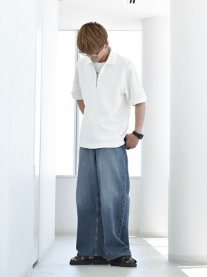 GU公式 | メッシュハーフジップポロシャツ(5分袖)