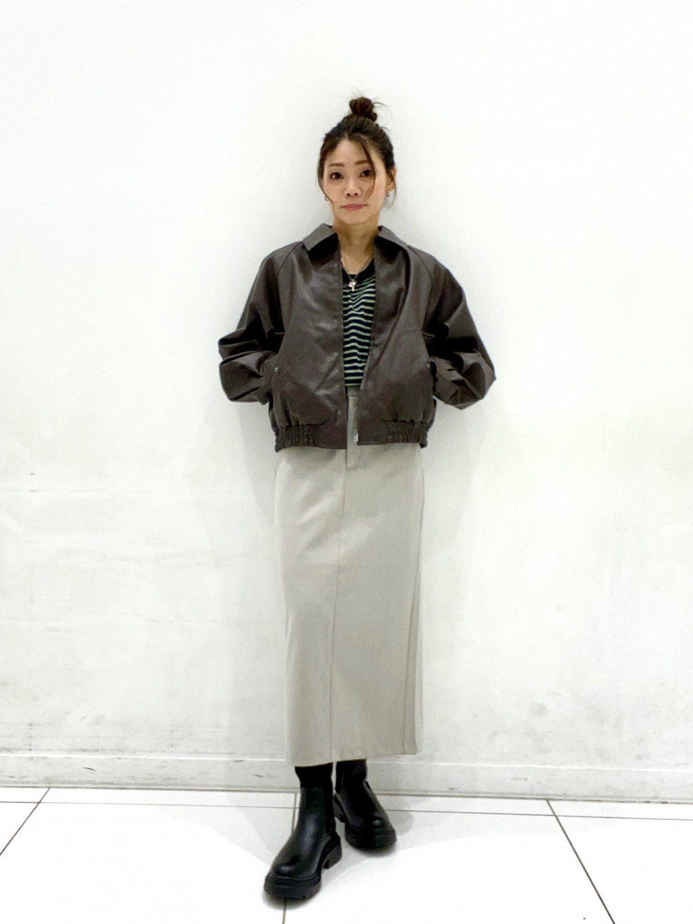 Ribbed Knitted Sock Boots、Faux Leather Harrington Jacket