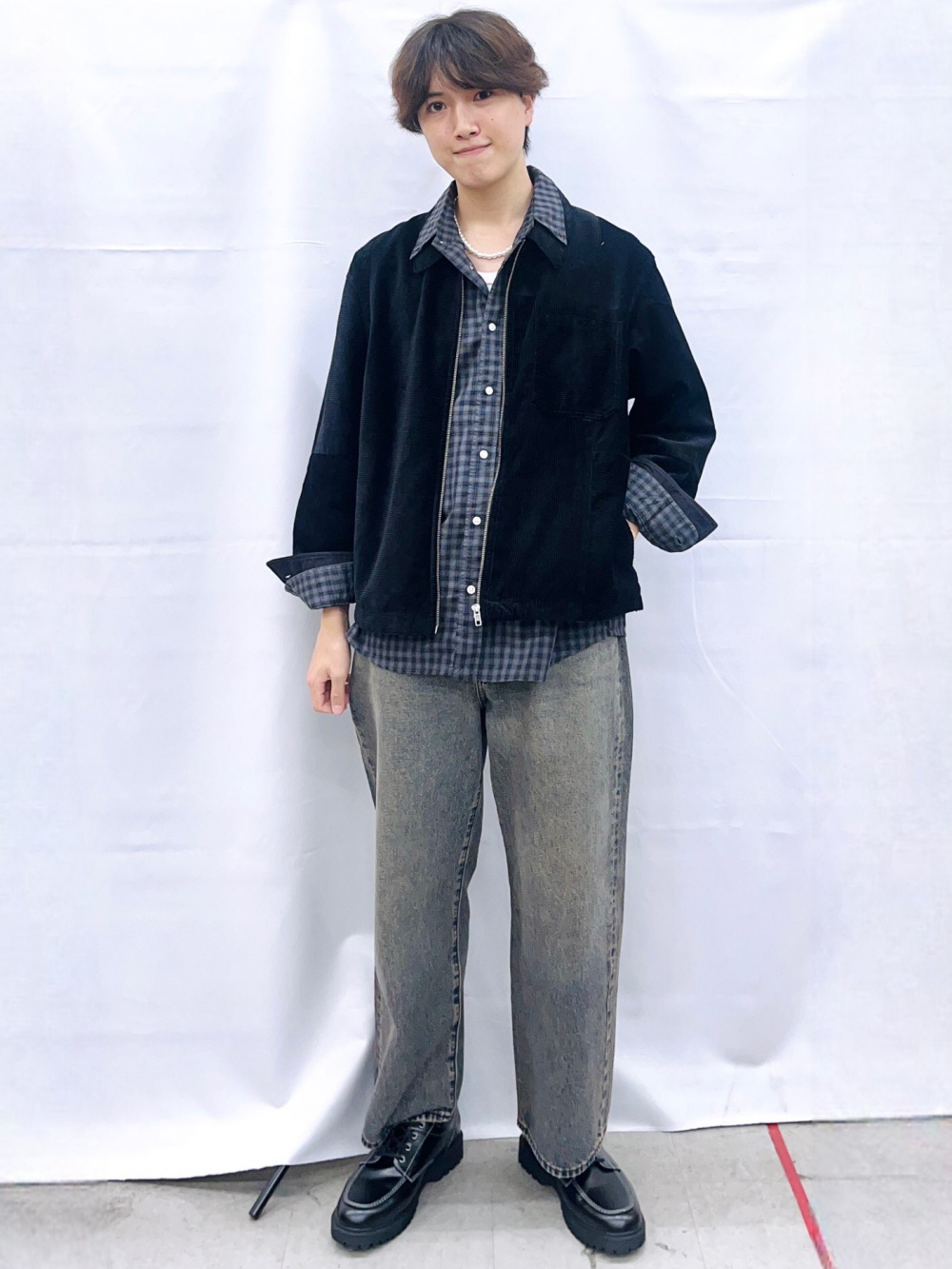 ソフトコットンタートルネックT(長袖)、テクスチャーオープンカラー