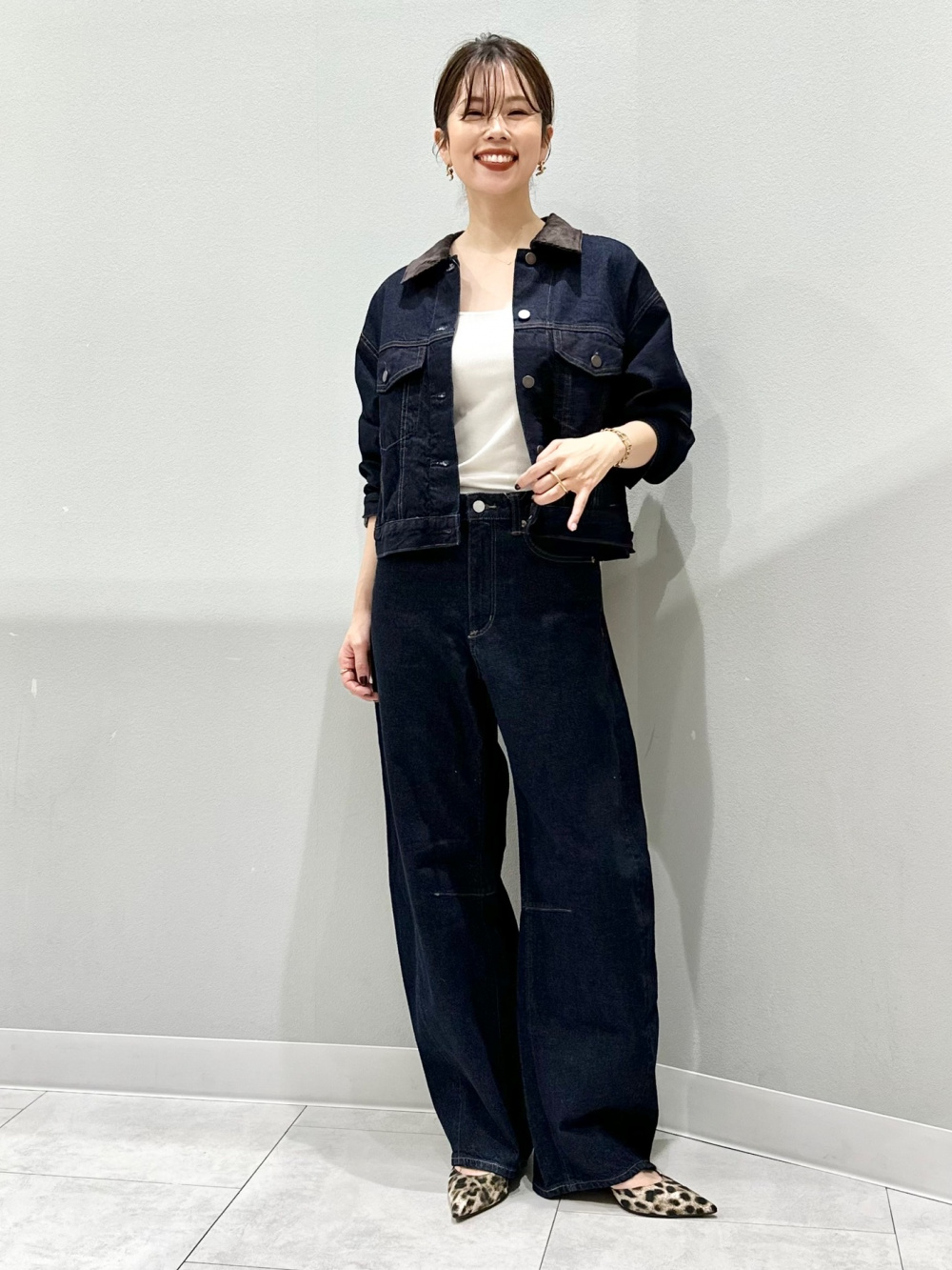 デニムジップアップブルゾン(セットアップ可能)、ストレッチリブ