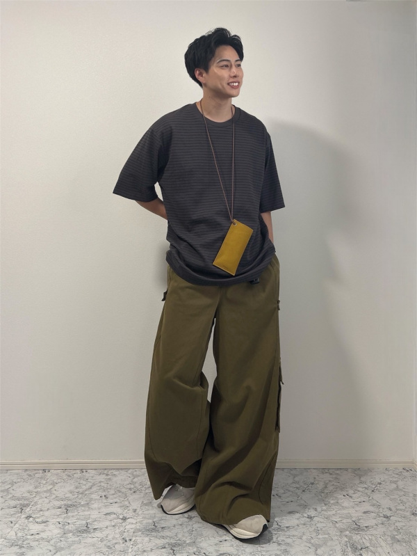 ドライポンチクルーネックT(5分袖)(ボーダー)（メンズ）の着用