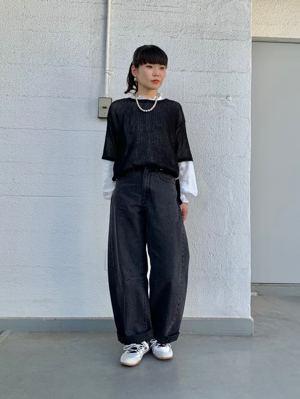 メッシュニットオーバーサイズプルオーバー(5分袖)Q（レディース）の