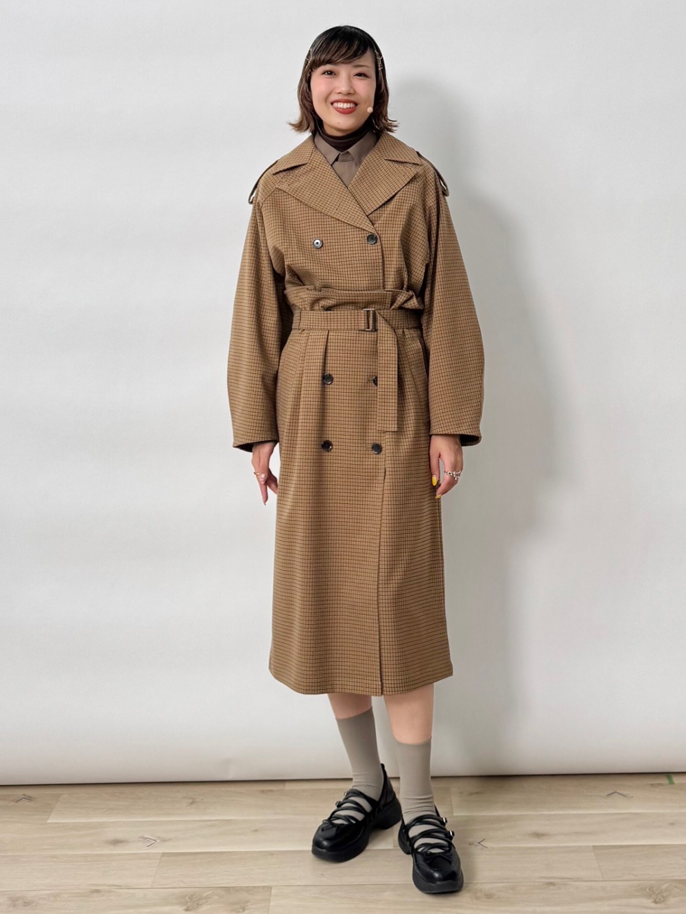 ショートトレンチチェックコート by rokh、トレンチチェック
