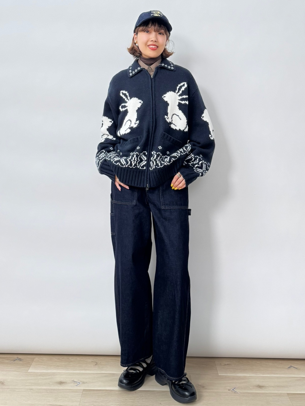 GU フルジップニットジャケット by rokh ネイビー М グラフィックT by rokh +X、フルジップニットジャケット by rokh