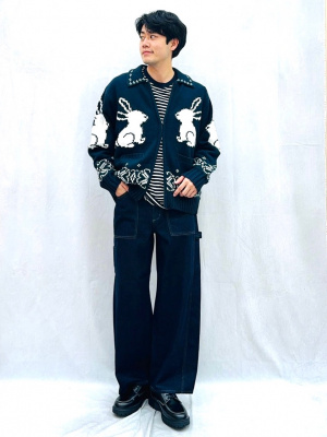 新品、未使用！GU フルジップニットジャケット by rokh ネイビーMサイズ GU フルジップニットジャケット by rokh ネイビー М - メルカリ