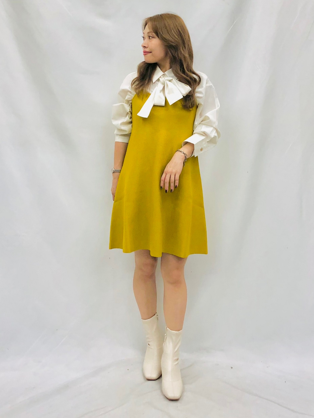 フレアニットワンピース(長袖)Z、チェックショルダーバッグ」の