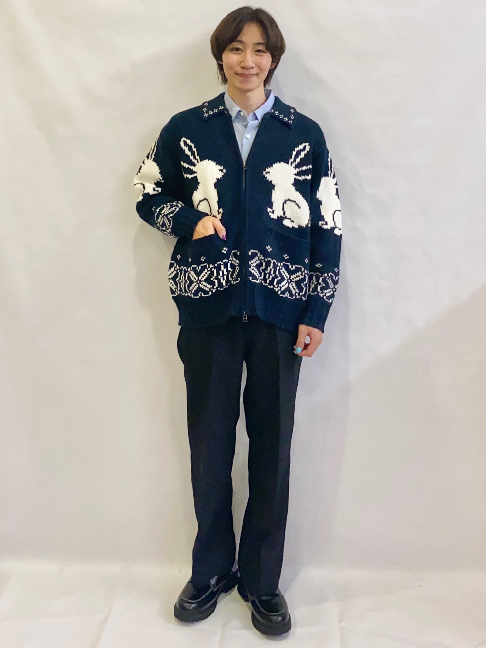 ジーユー ロク フルジップニットジャケット ネイビー M GU Rokh 新品】rokh GU フルジップニットジャケット ロク ジーユー