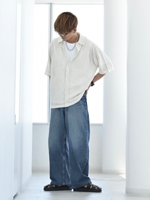 準備中 GU公式 | ウォッシャブルメッシュニットシャツ(5分袖)