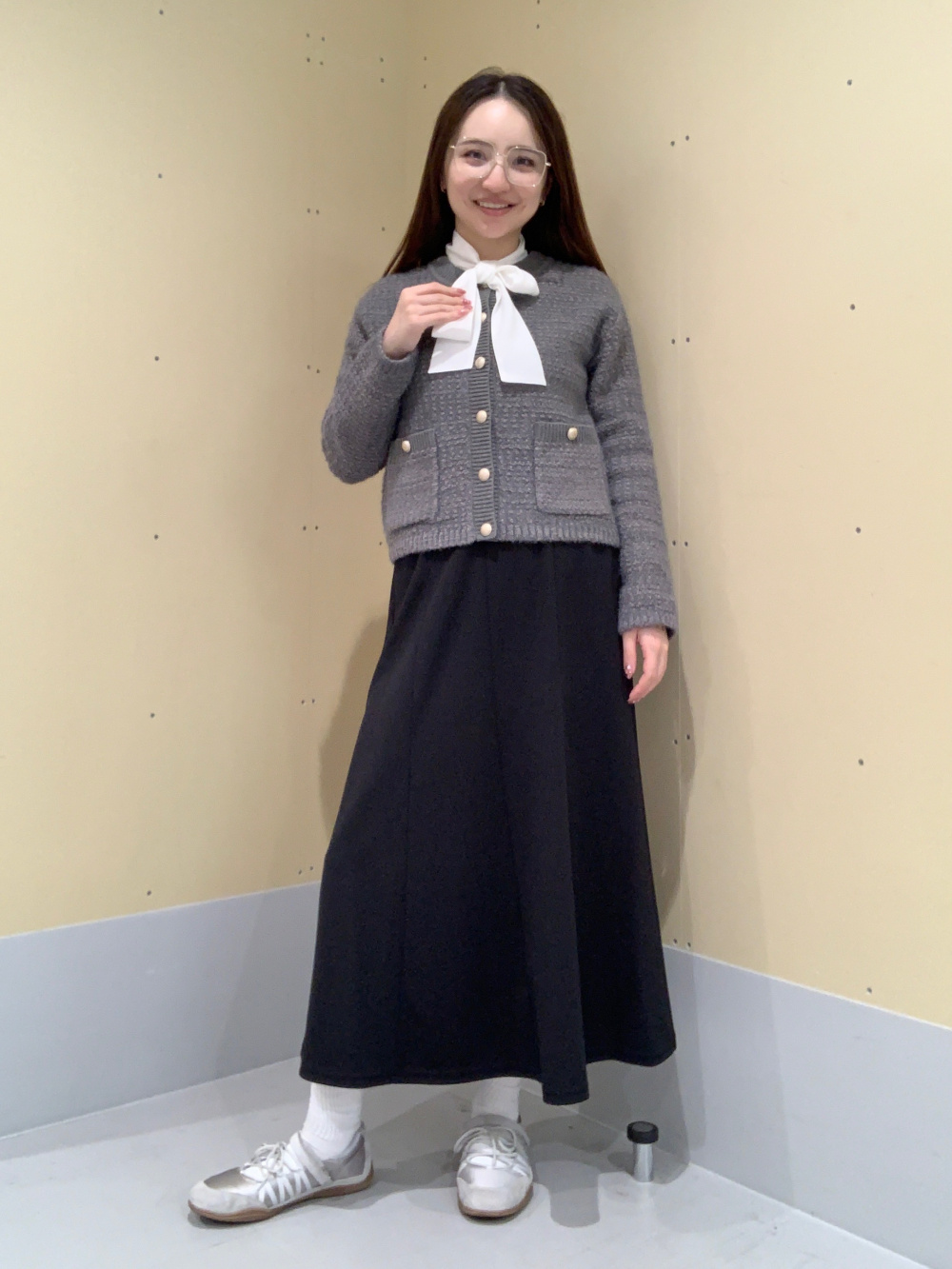 【美品】コーデ売り♡パールニットカーディガン＆ボウタイブラウス ツイーディーニットカーディガン、ボウタイブラウスZ」の着用
