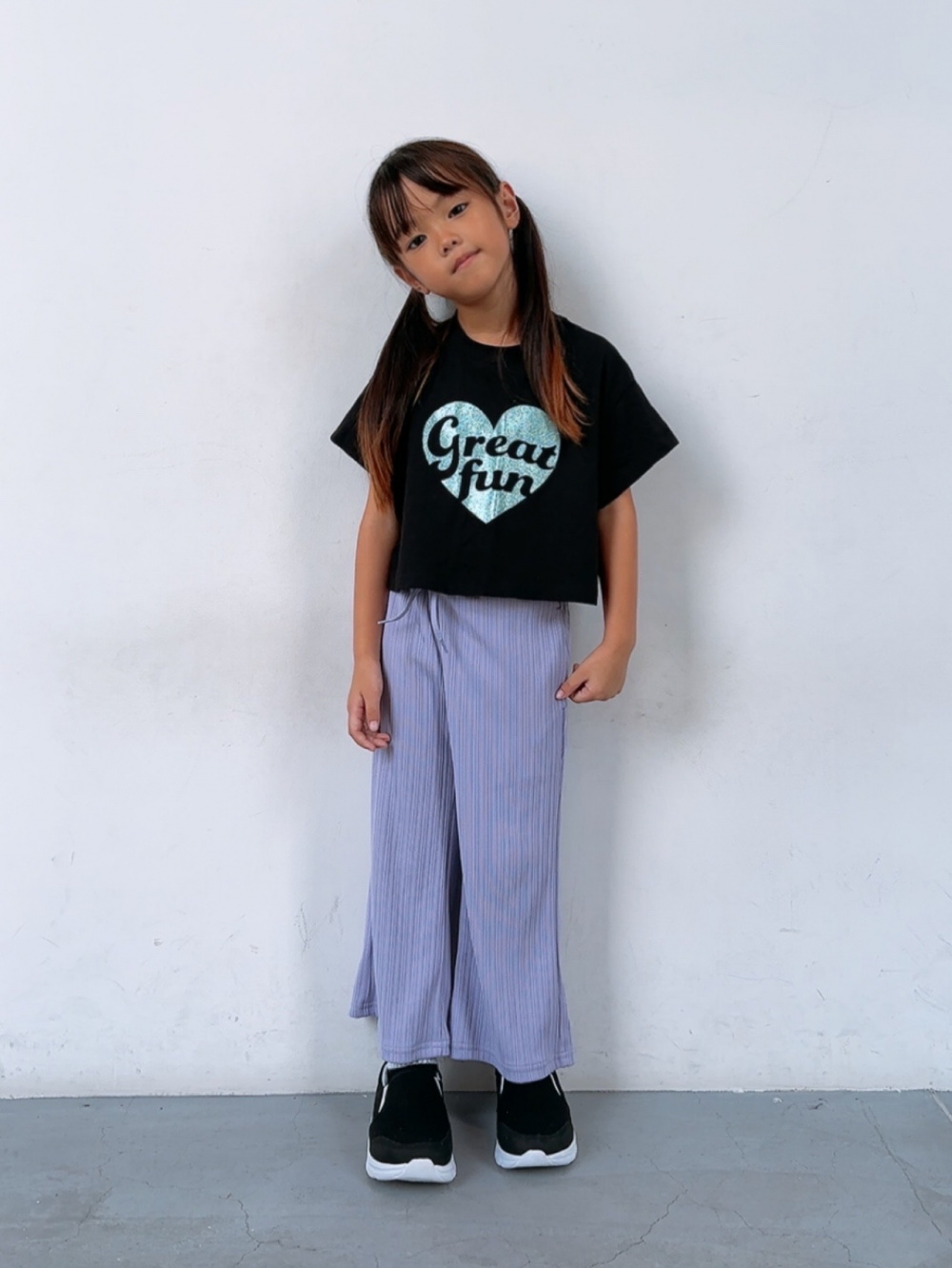 GIRLSグラフィックT(グリッター)、GIRLSリブプルオンワイドフレア