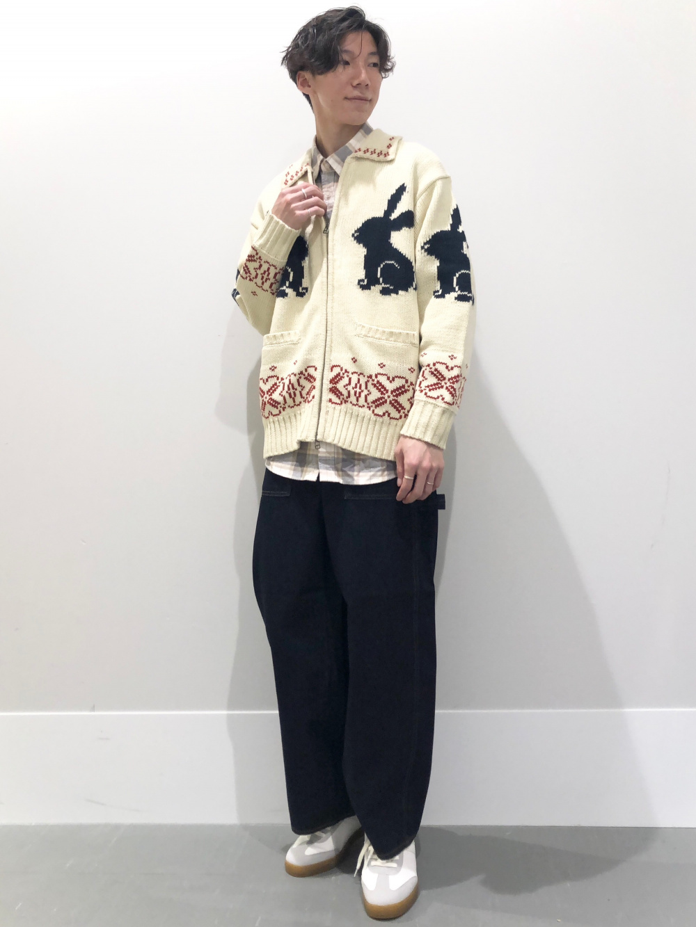 GU rokh フルジップニットジャケット ナチュラル XXL