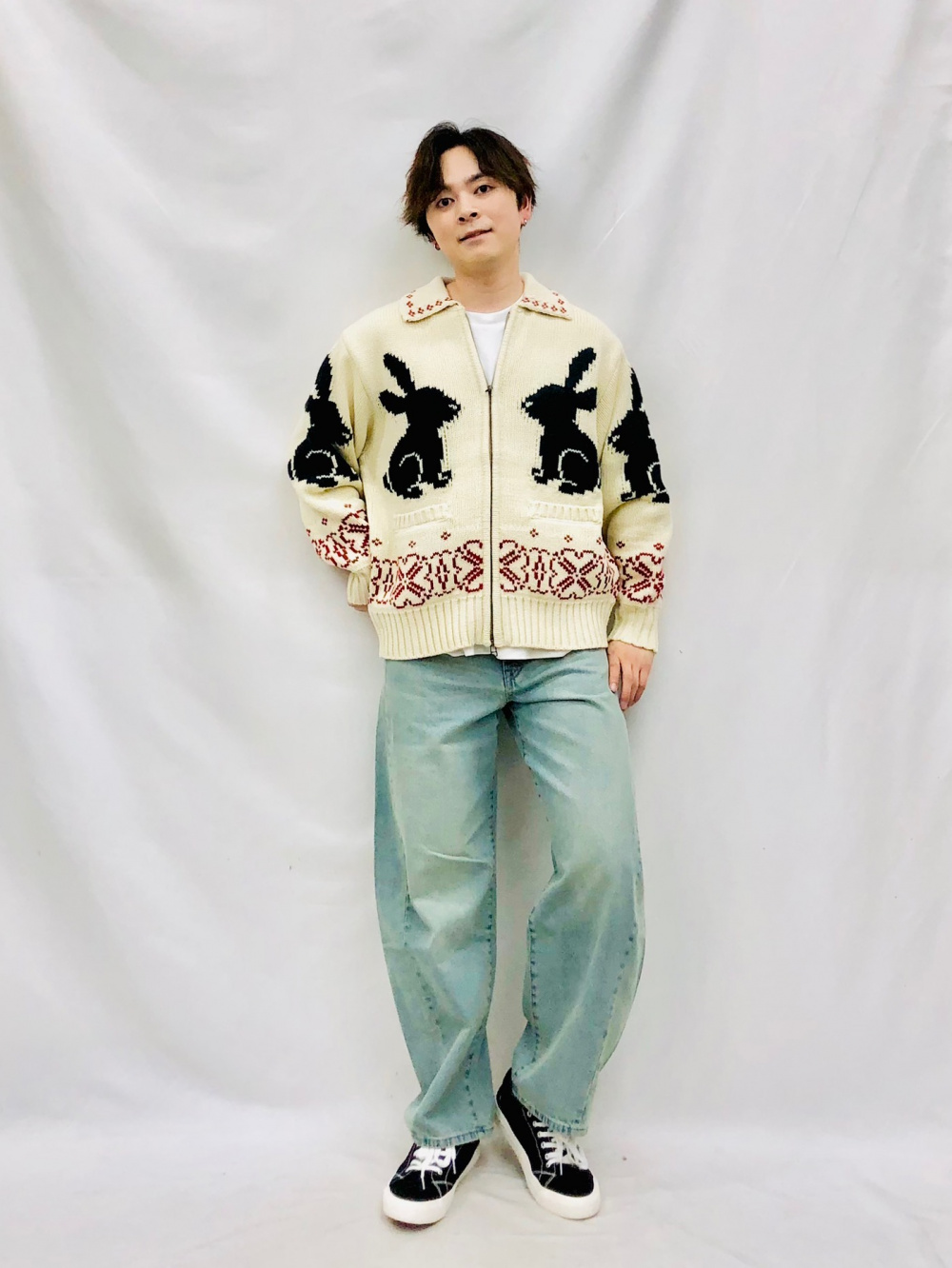 ソフトコットンクルーネックT(長袖)、フルジップニットジャケット by