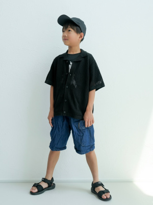 GU公式 | KIDS(男女兼用)ウォッシャブルメッシュニットシャツ(5分袖)NT+E