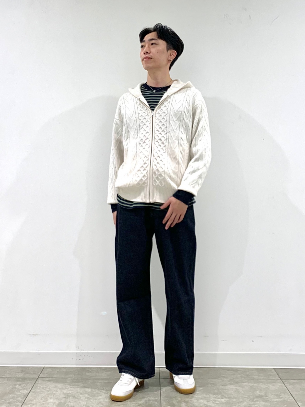 Cable Full-Zip Hoodie/NT、Heavy Weight Crew Neck T-Shirt/Stripe/L