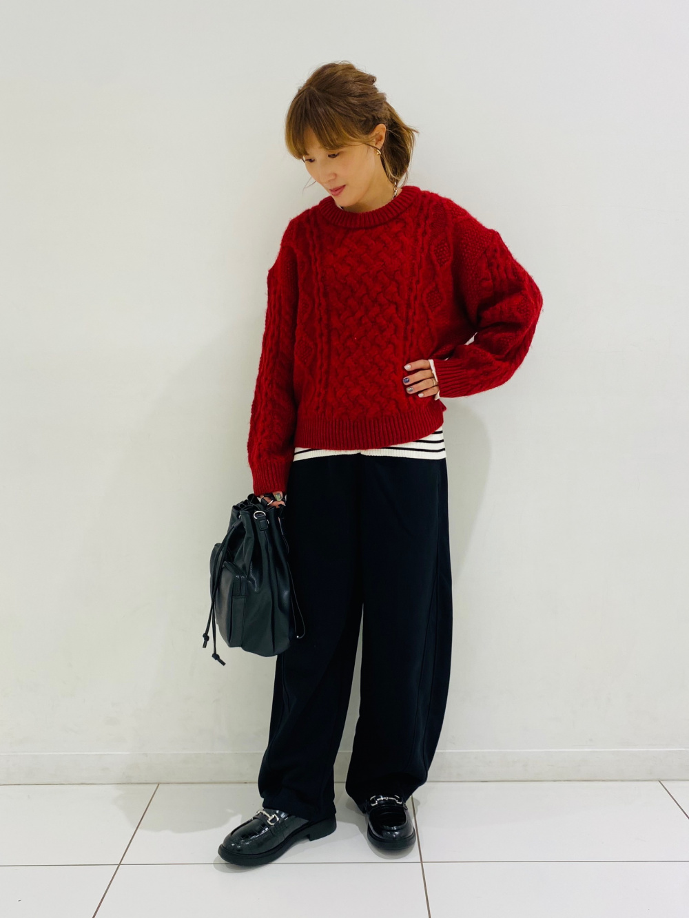 Cable Crew Neck Knitted Pullover、Ribbed Knitted Striped Button
