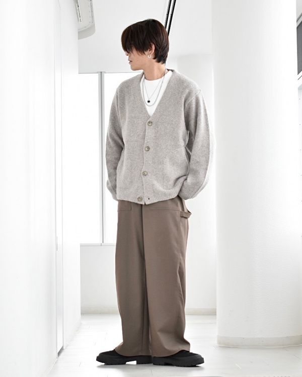 ソフトコットンクルーネックT(長袖)、ブラッシュドヤーンカーディガン