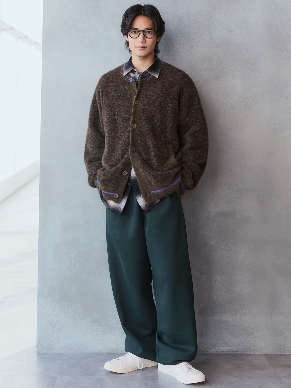 リブダブルジップカーディガン、シャギークルーネックカーディガン