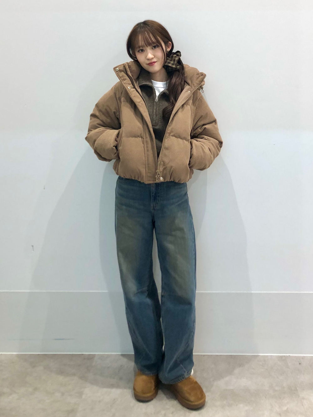 コットンクルーネックT、ウォームパデッドコーデュロイブルゾン」の