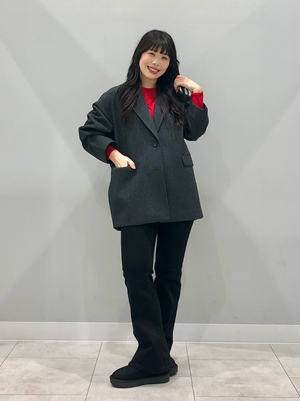 コージーメルトンハーフコート、ソフトシアークルーネックT(長袖)」の