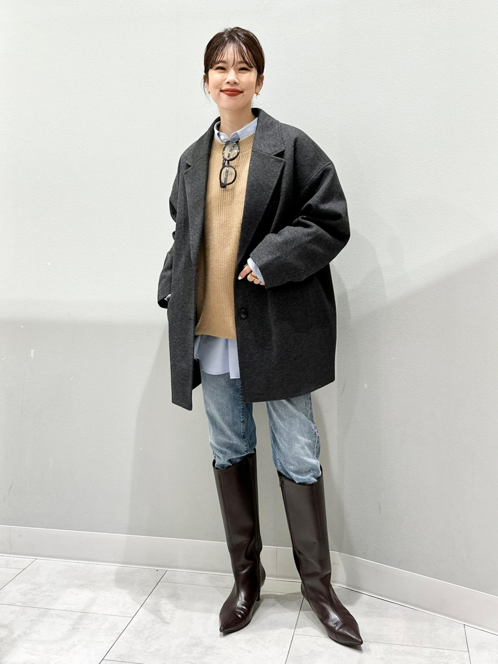 GU コージーメルトンハーフコート DARK GRAY GU コージー 【極美品】GU 