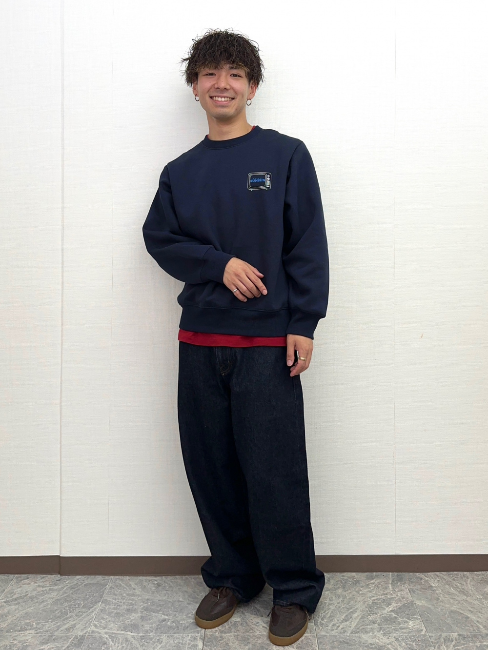 ソフトコットンタートルネックT(長袖)、テクスチャーオープンカラー