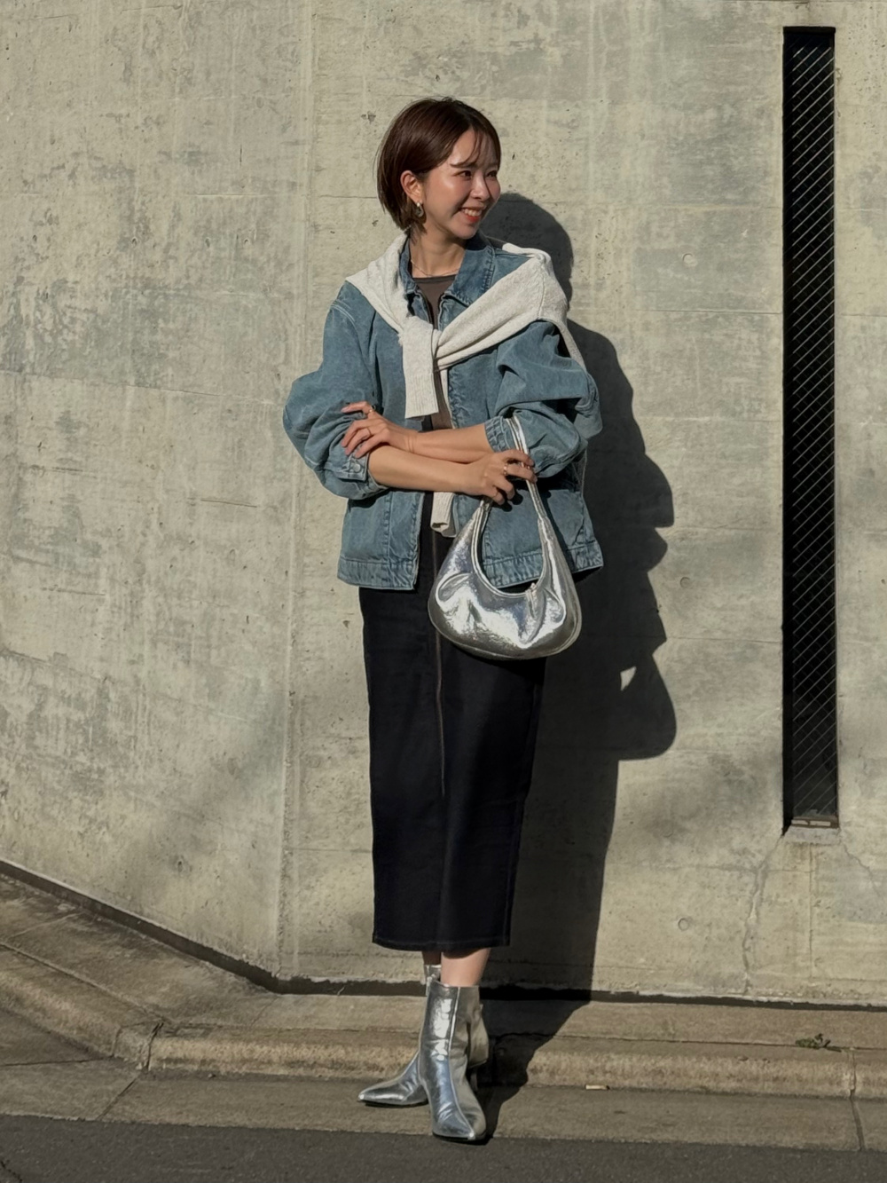 リブダブルジップカーディガン(長袖)Q、フロントジップナローロング