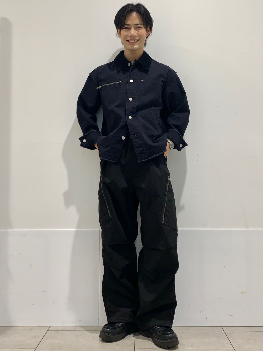 ジップポケットボーダーT(長袖) UNDERCOVER、フェイクレザー