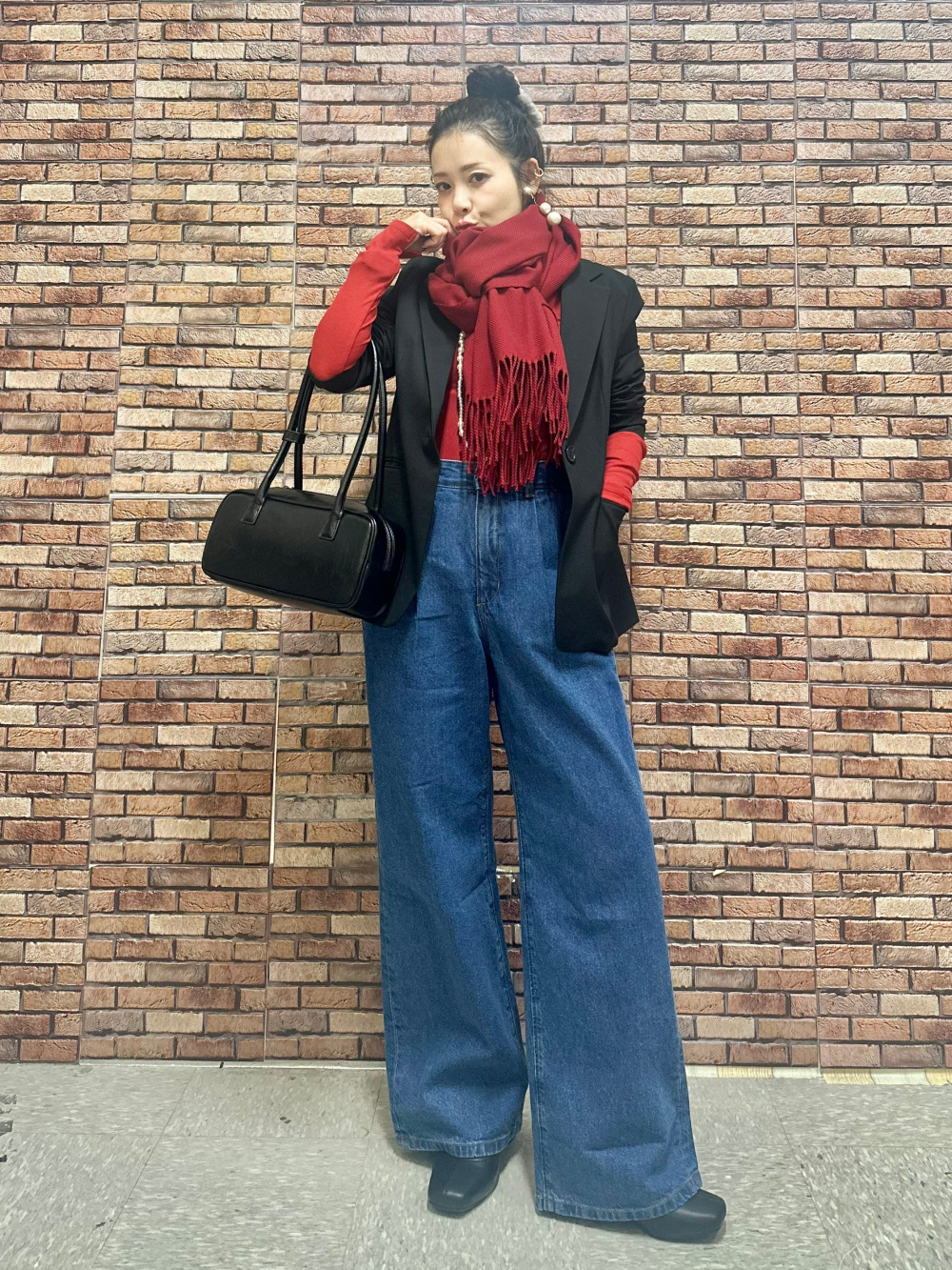 ダブルブレストジャケットZ、デニムシャツ」の着用コーディネート