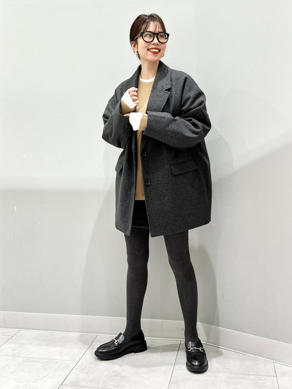 Cozy Melton Half Coat、Puff Knit Oversized Tunic/Q」的穿搭靈感｜GU