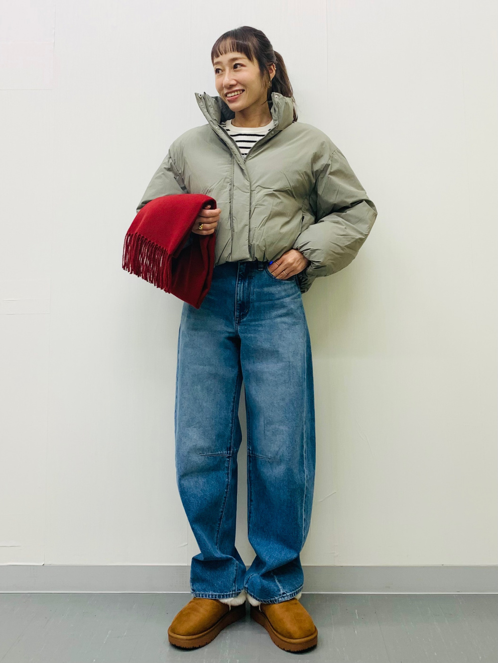 トップス Niku Faux Mouton Slippers、Ribbed Knitted Striped Button Sleeve