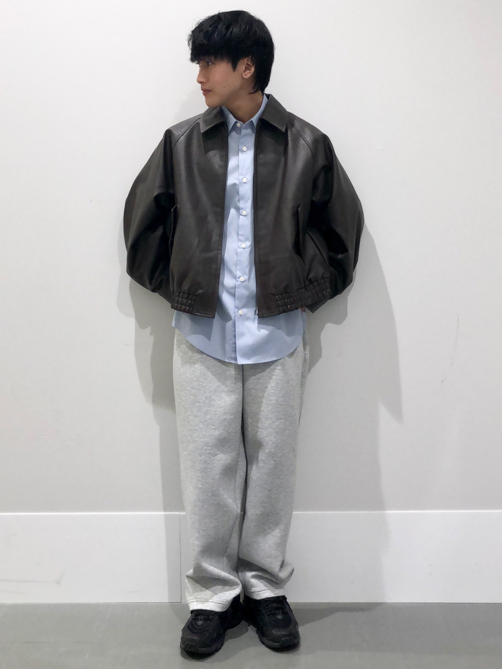 フェイクレザーハリントンジャケット、ブロードオーバーサイズシャツ(5