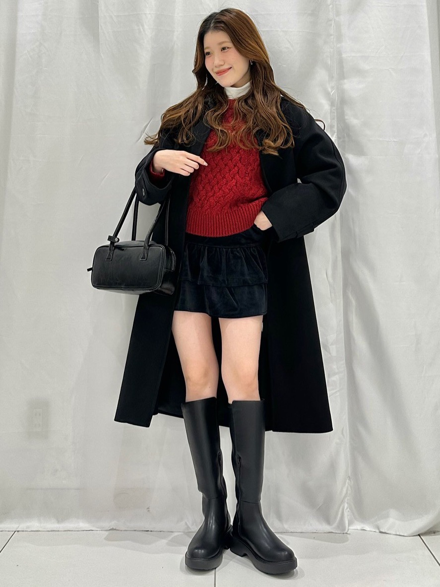 コージーメルトンケープコートZ+E、ケーブルクルーネックニットプル