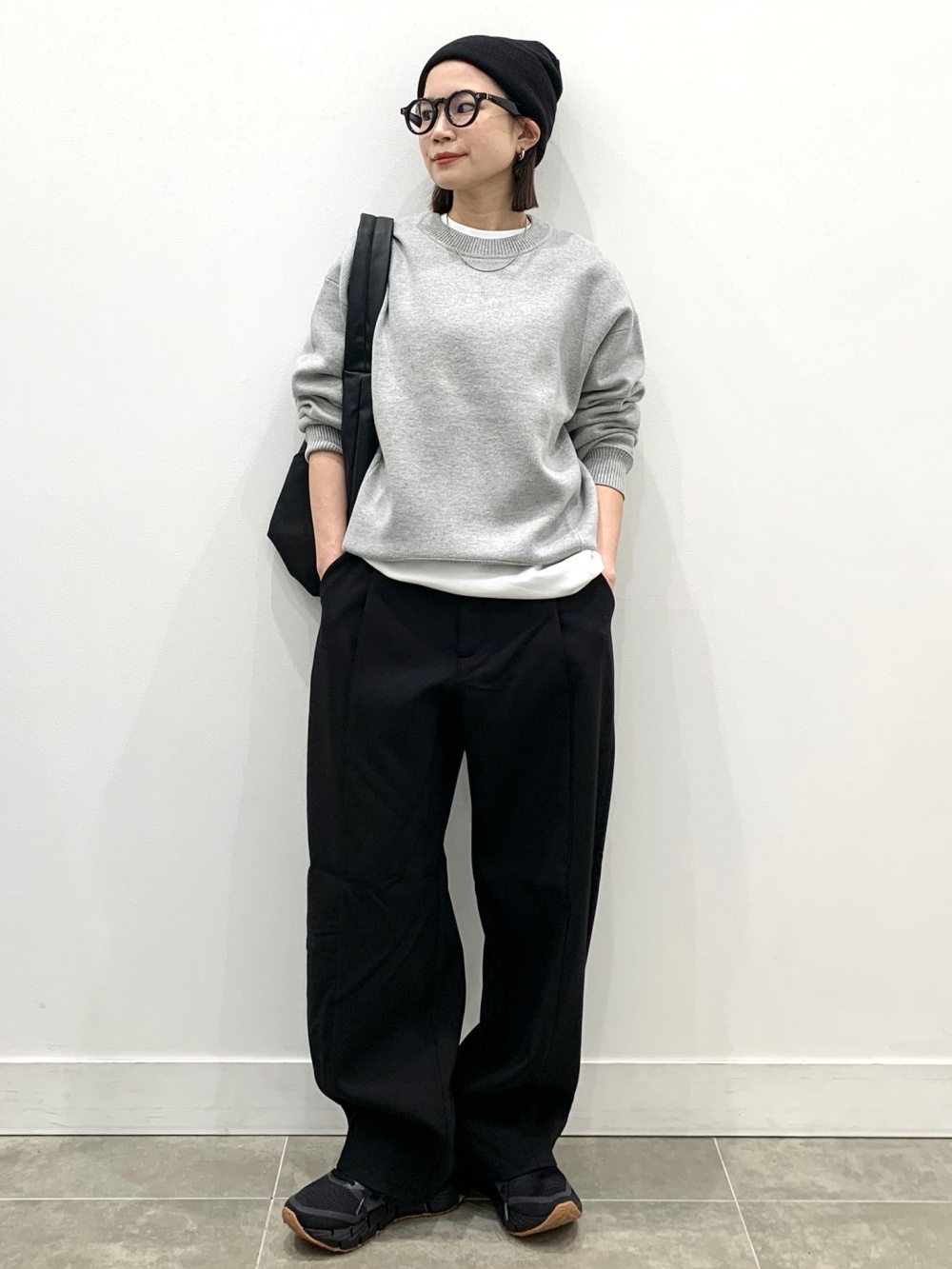 ソフトコットンクルーネックT(長袖)、タックワイドパンツ(丈標準70.0